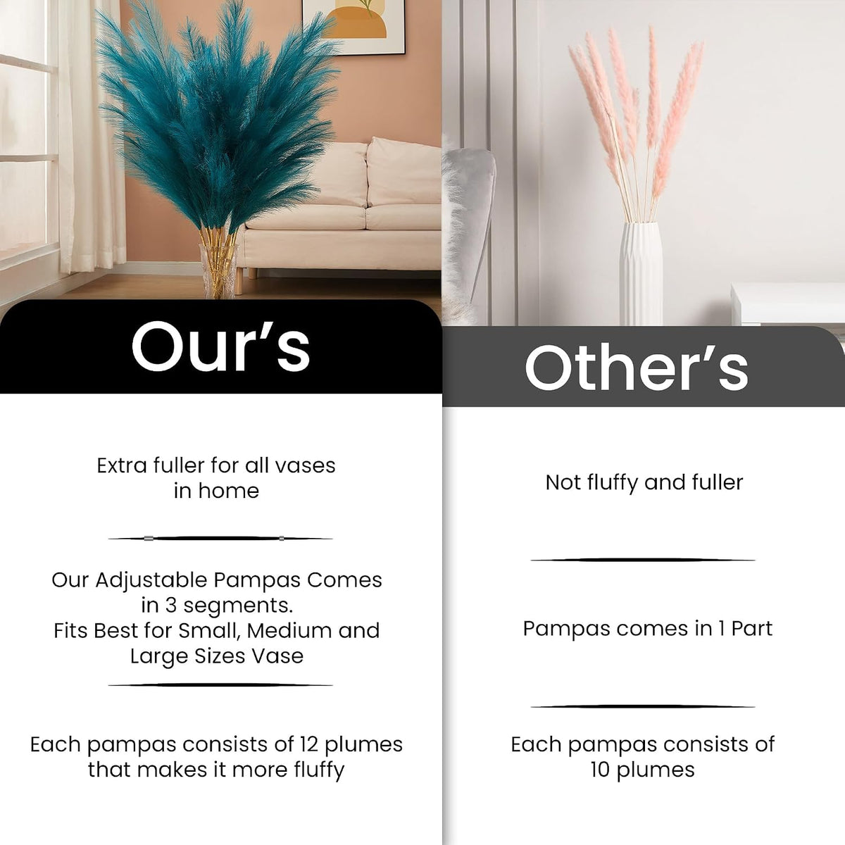 7 Pcs 45" Faux Pampas Grass – Fluffy Artificial Pompous Grass for Tall Floor Vase, Non-Shedding Home Decor, Boho Wedding Flowers, Baby Shower Centerpieces, Bedroom & Living Room Decor (Blue)