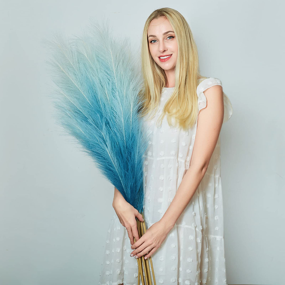 Pampas Grass Decor Tall, 43"/110cm Faux Pampas Grass 6 Stems Large Pompass Grass Branches Tall Bulk Boho Flower Arrangement for Home Room Wedding Party Decor(Purple)