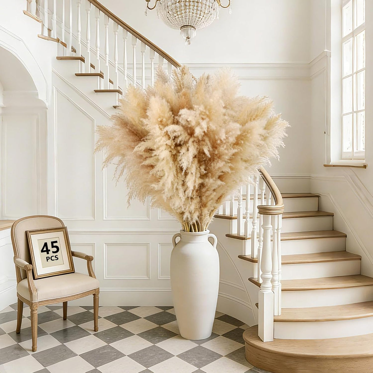 45pcs 42"inch Pampas Grass Decor Tall, Large pompas Grass,Tall Pampas Grass for Floor Vase,Wedding, Party,Farmhouse, Boho Home Decor