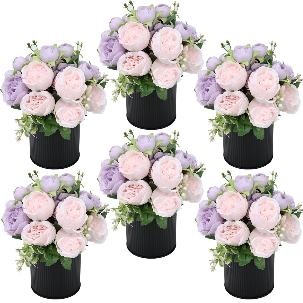 6 Set Pre-Made Flower Table Centerpieces (White, 6 X Dahlias Table Centerpieces)