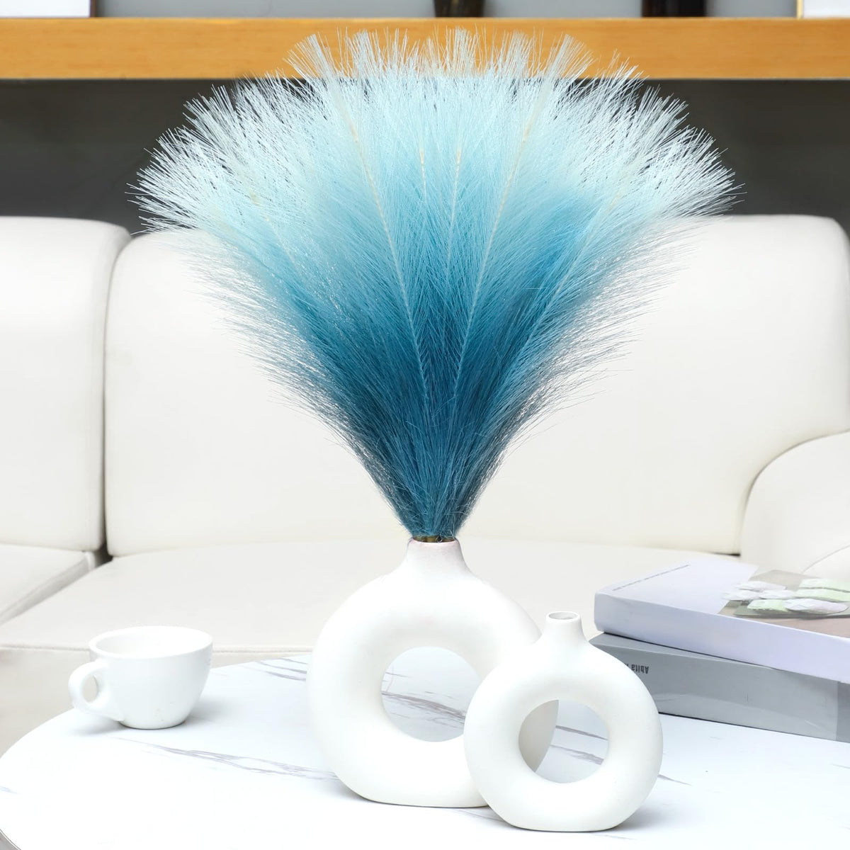 UREYMX Faux Pampas Grass Decor 17.7 Inch 30pcs, Artificial Pampas Grass Fluffy Home Decor, Short Vase Room Decor pompous Grass Flower Arrangement for Boho Home Wedding Decoration (Black,White,Grey)