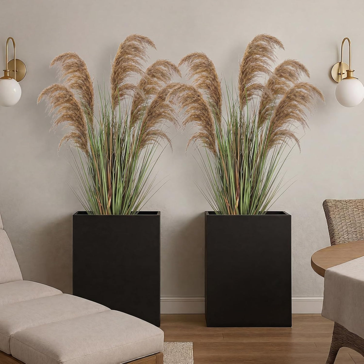 Jexine 2 Pcs Pampas Grass Potted Plants 4 ft Tall Artificial Grass Potted Artificial Greenery Floor Plants Tall in Pot for Housewarming Gift House Garden Bathroom Lobby Outdoor Decoration (Fall)