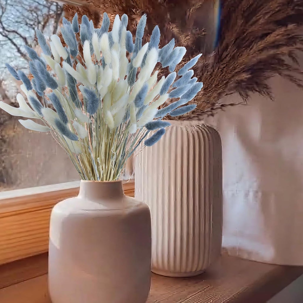 CISDUEO 120pcs Dried Bunny Tails Flowers Lagurus Ovatus Tail Dried Flowers Pampas Grass White and Gray Natural Dried Floral Arrangement for Boho Decor Home Wedding DIY Farmhouse Table Christmas (17")