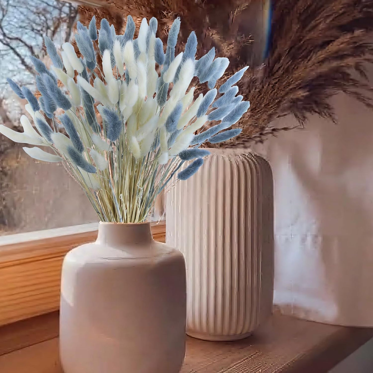 CISDUEO 120pcs Dried Bunny Tails Flowers Lagurus Ovatus Tail Dried Flowers Pampas Grass White and Gray Natural Dried Floral Arrangement for Boho Decor Home Wedding DIY Farmhouse Table Christmas (17")