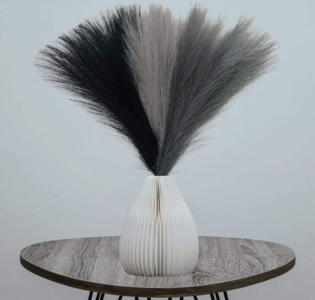SeptCat 9 Pcs 45" Faux Dried Pampas Grass Tall Decor, Fluffy Fake Long Pompas Artificial Black Grey Gray Pompous Stems Bouquet Flower Arrangement Vase Filler for Boho Home Wedding Decoration