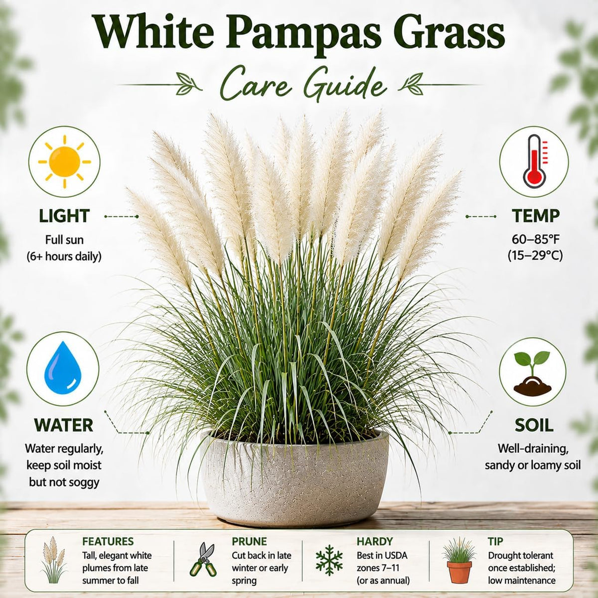 2 White Pampas Grass Live Plants, Fully Rooted Grass Plant, 5-9 Inch Tall