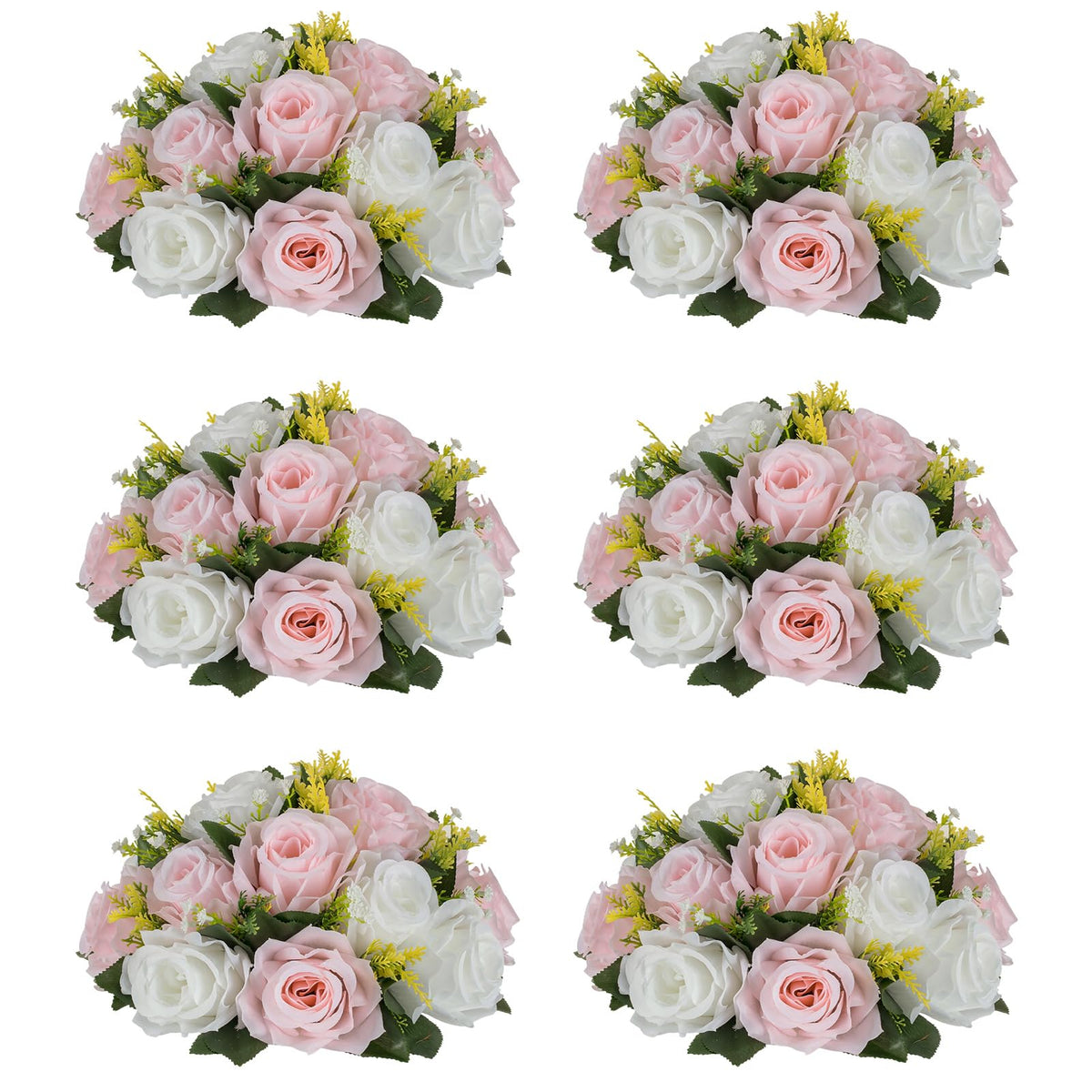Nuptio Artificial Flower Centrepieces for Tables - 6 Pcs Burgundy & Dusty Rose & Creamy White Fake Flowers Roses Balls 9.5in Diam - Silk Faux Rose Arrangement for Wedding Party Centerpiece Table Decor