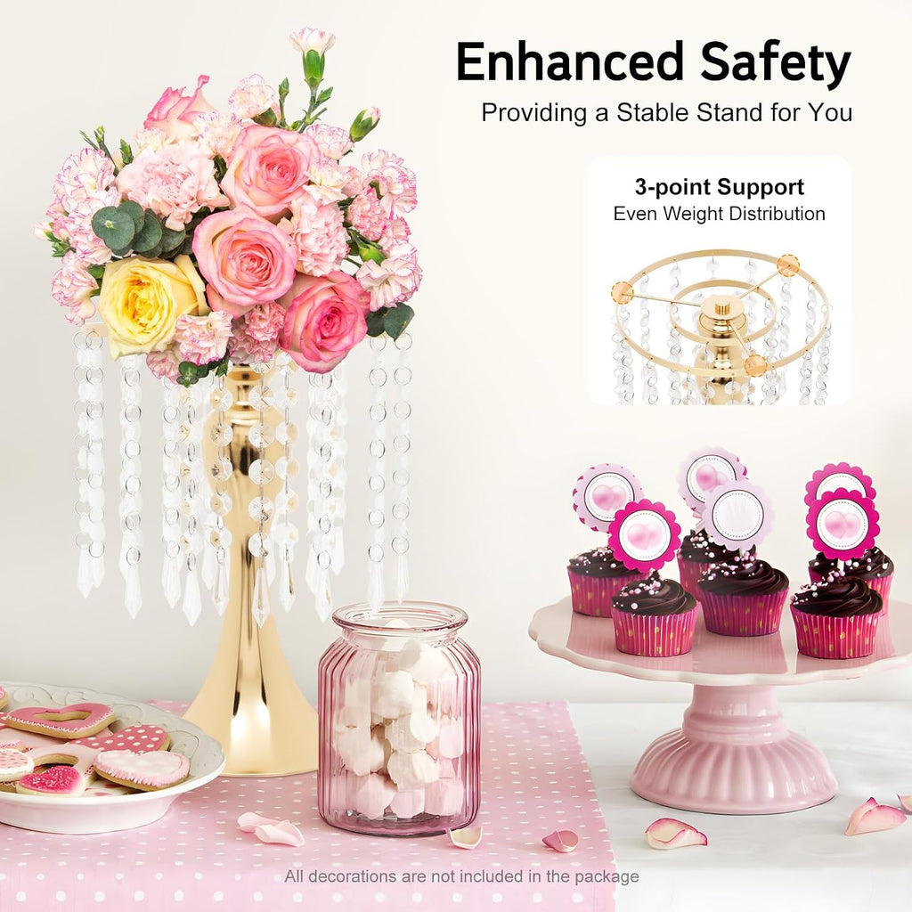 OUKANING 10 Pcs Gold Vases Wedding Centerpieces Flower Stand Table Decor w/Crystal Beads, 11.2 inches Versatile Metal Flower Stands for Anniversary Celebration/Wedding/Party/Birthday Event