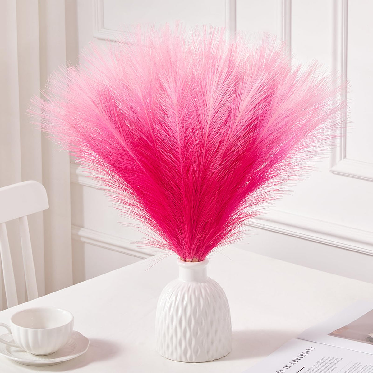 Serwalin 6PCS 17.7 Inch Black Pampas Grass Decor Gothic Feather Vase Filler