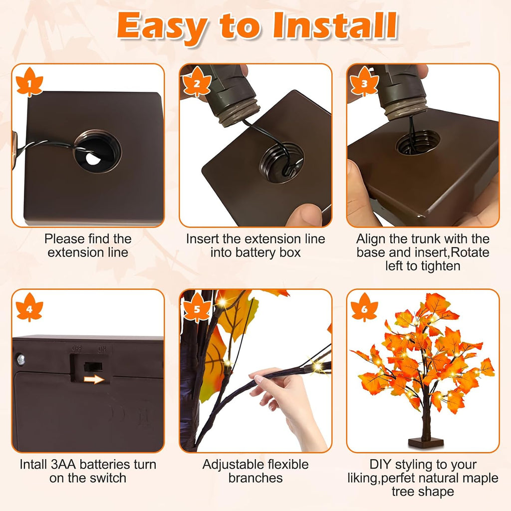 Fall Decor 2 Pack Fall Trees Artificial Lighted Maple Tree Thanksgiving Decor 48 LED Table Fall Lights Up Tree Battery Operated for Wedding Party Gifts Indoor Outdoor Autumn Harvest Home Decorations