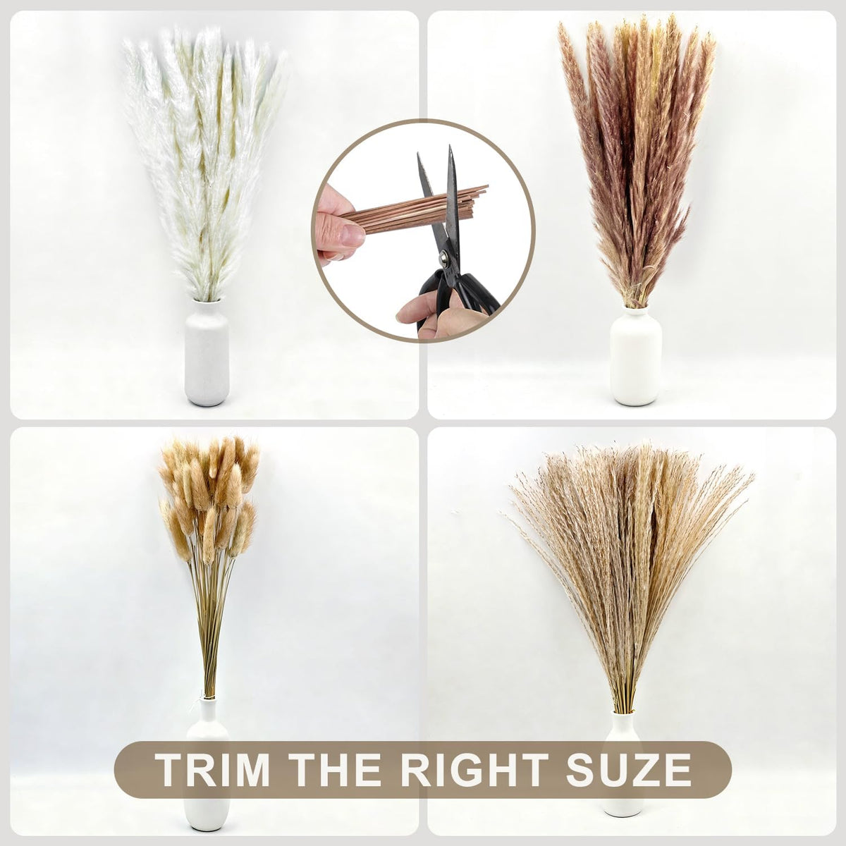 Dried Pampas Grass Decor, 100 Stems Bouquet with Bunny Tails & Reed Grass, Boho Dried Flowers for Wedding, Home Table Centerpieces, Rustic Farmhouse Party Decorations