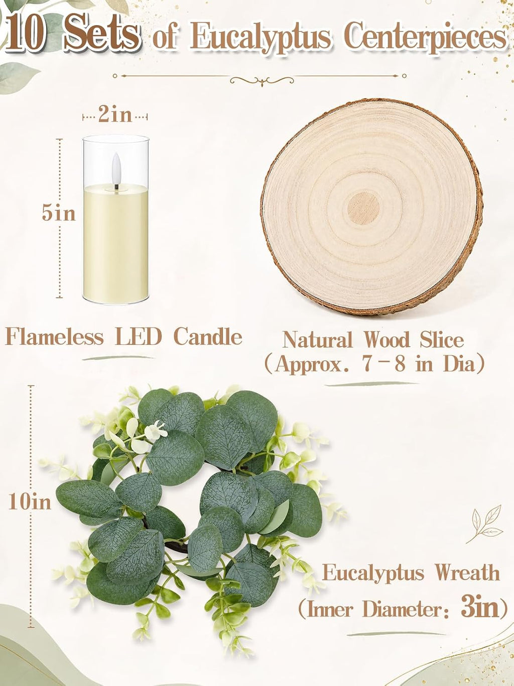 Alphatool 10Set Eucalyptus Wedding Centerpieces for Tables with Wood Slices