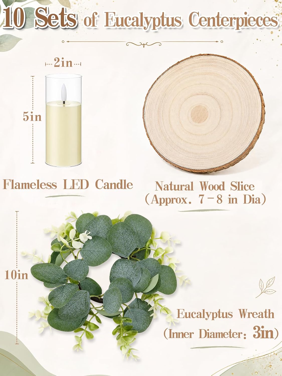 Alphatool 10Set Eucalyptus Wedding Centerpieces for Tables with Wood Slices