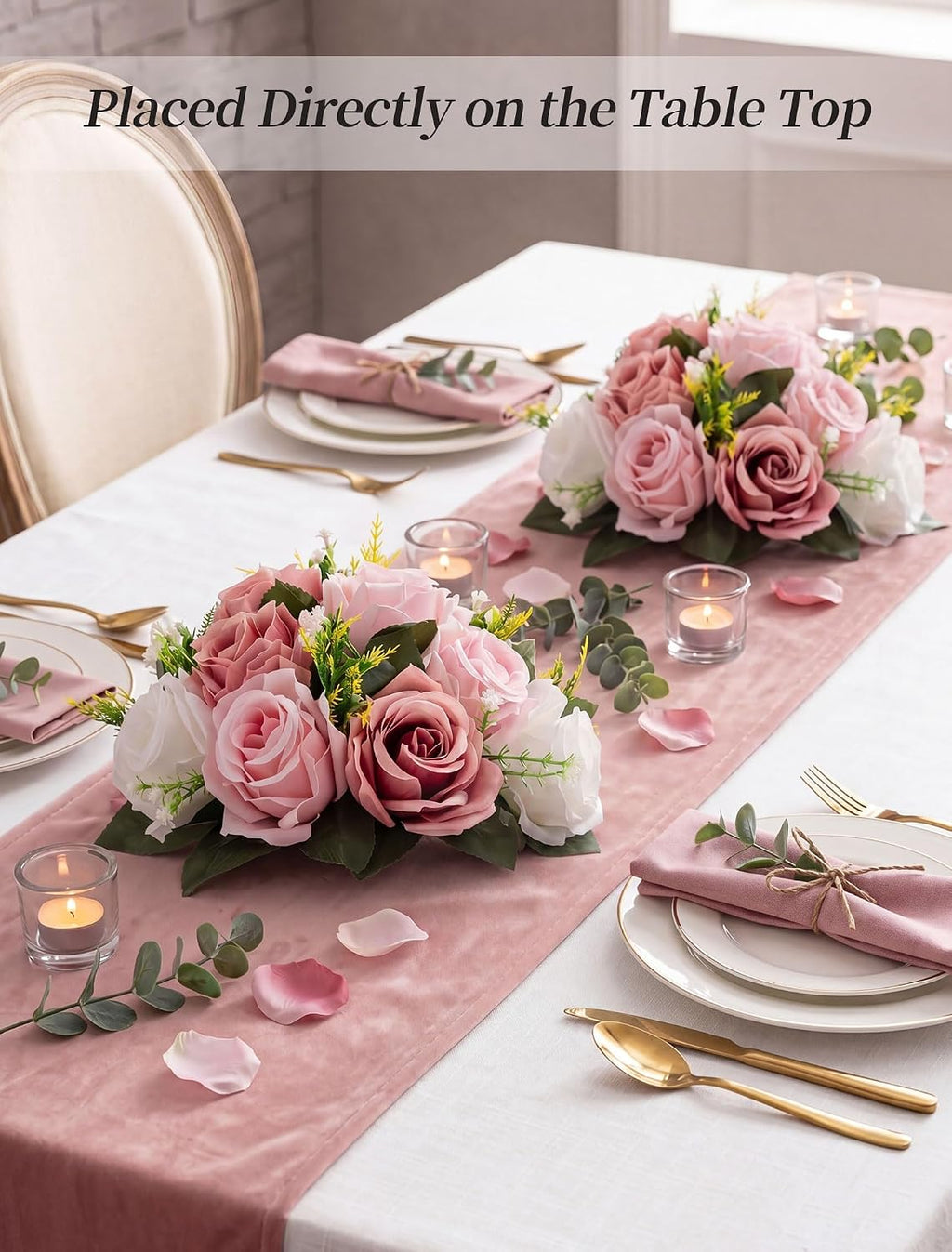 BLOSMON Dusty Pink Flower Centerpieces for Wedding: 10 Pcs, Faux Roses