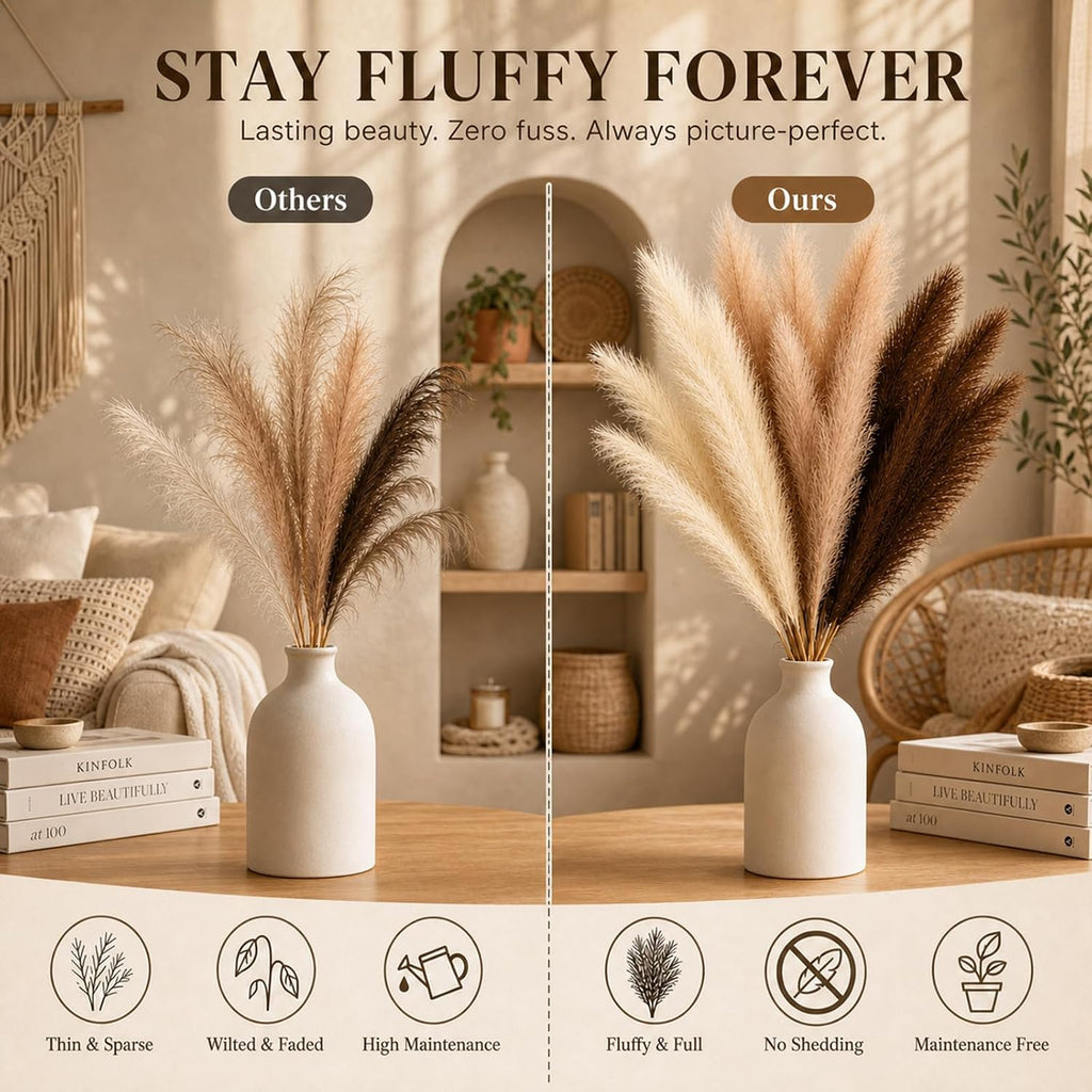 GNDR 9 PCS 45" Artificial Pampas Grass Dark Brown & Beige & Brown