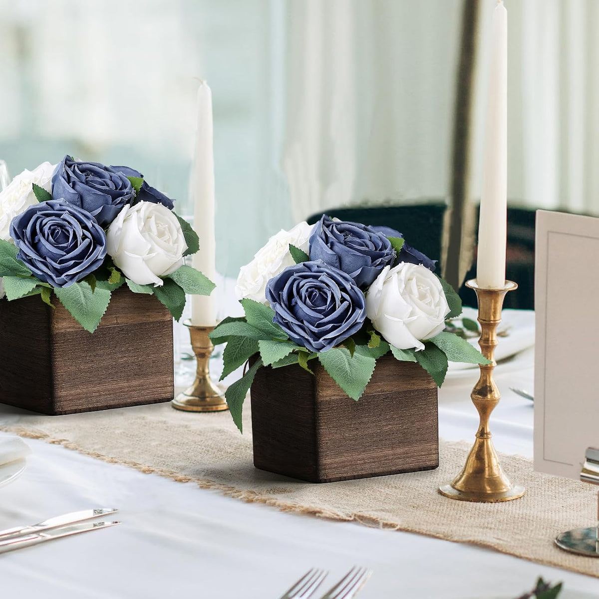 Dusty Blue & White Dining Table Centerpiece Set of 6, Pre-Made