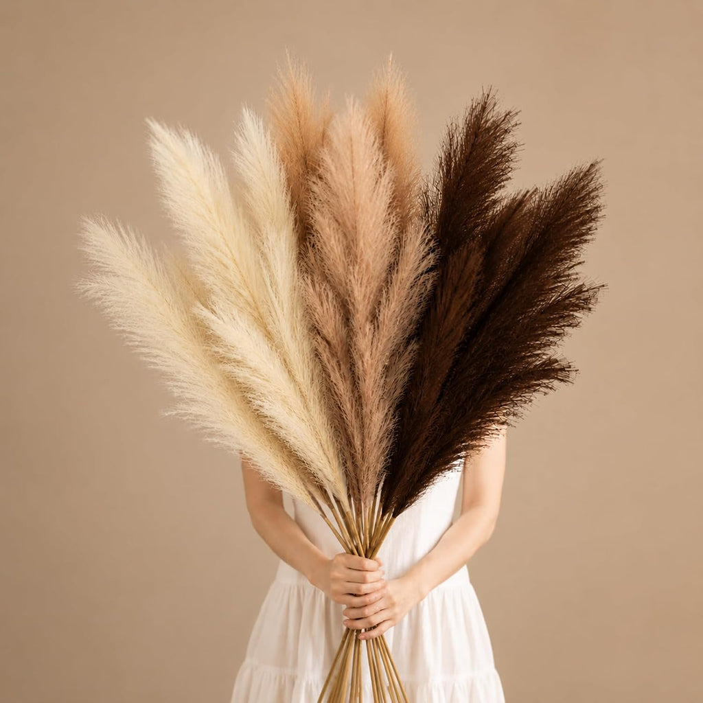 GNDR 9 PCS 45" Artificial Pampas Grass Dark Brown & Beige & Brown