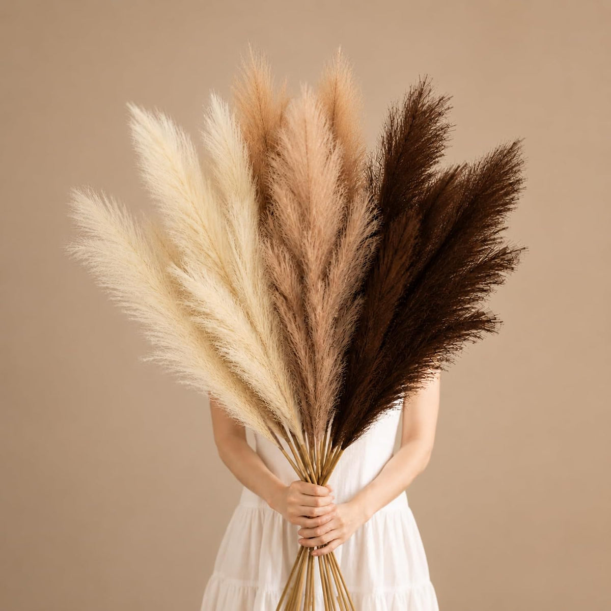 GNDR 9 PCS 45" Artificial Pampas Grass Dark Brown & Beige & Brown