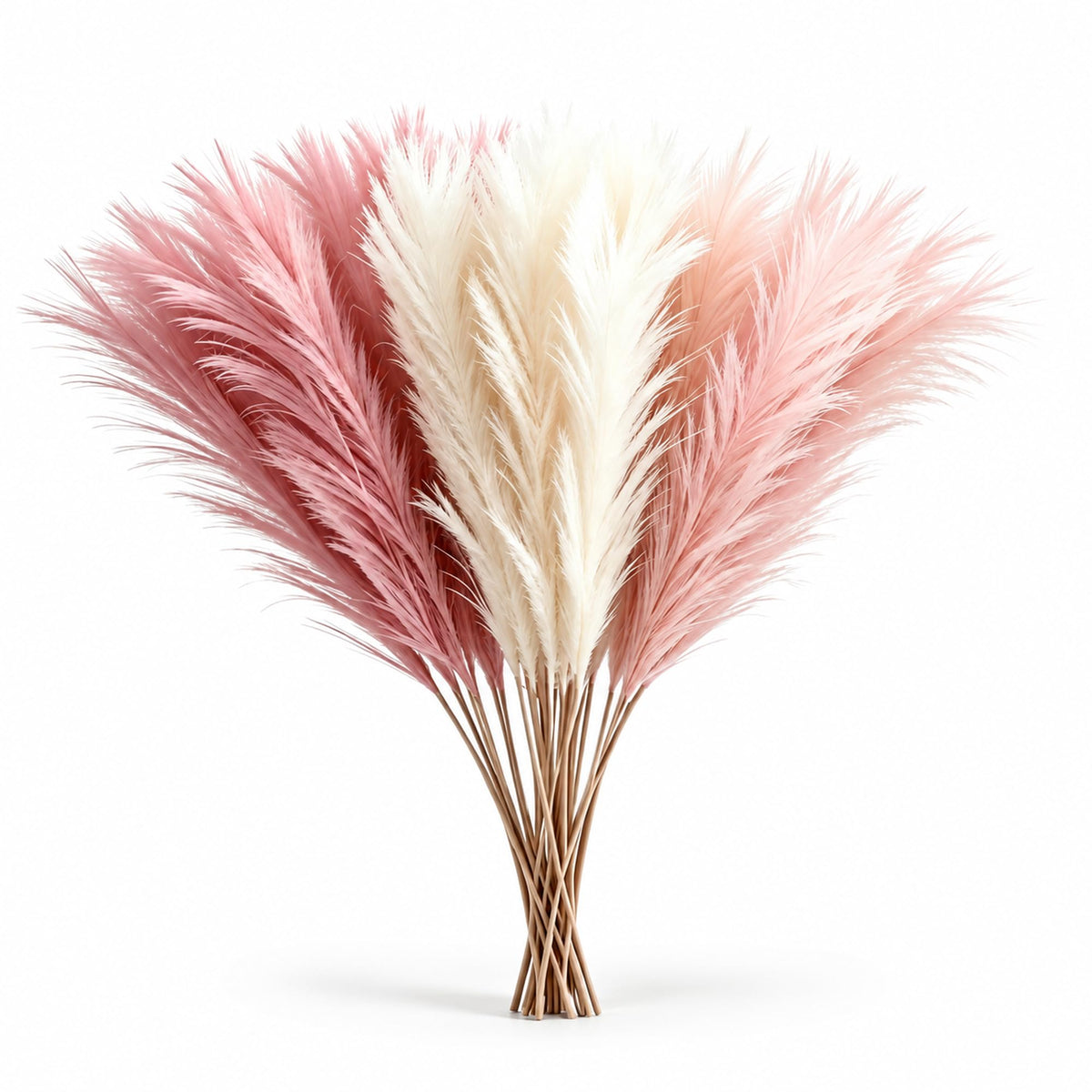 QGG 60 PCS 21.7 Inch Ultra Fluffy FauxPampas Grass, No Shedding ArtificialDried Grass, Boho Home BedroomWedding Vase Filler Floral ArrangementDecor(Sand & Beige & Light Brown)