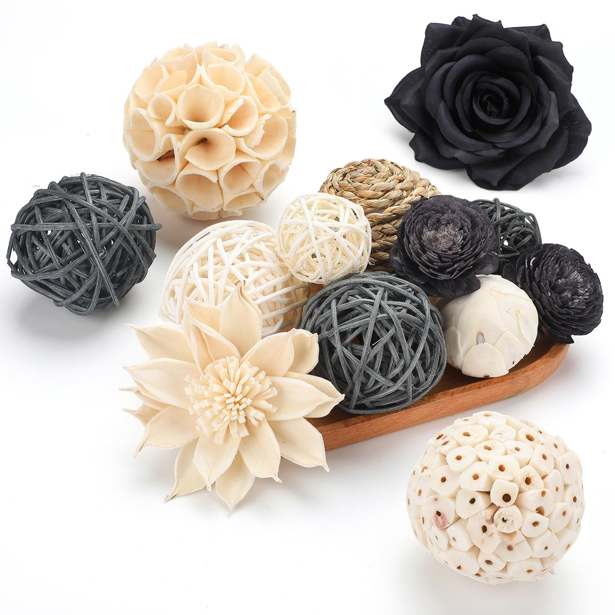 LGFMGWH 17Pcs Vintage Decorative Balls for Potpourri Bowl Filler, Bowl Filler for Table Centerpiece Home Decor, Woven Rattan Wicker Balls, Rattan Wicker Orbs Fillers for Vase Jar Dough Bowl