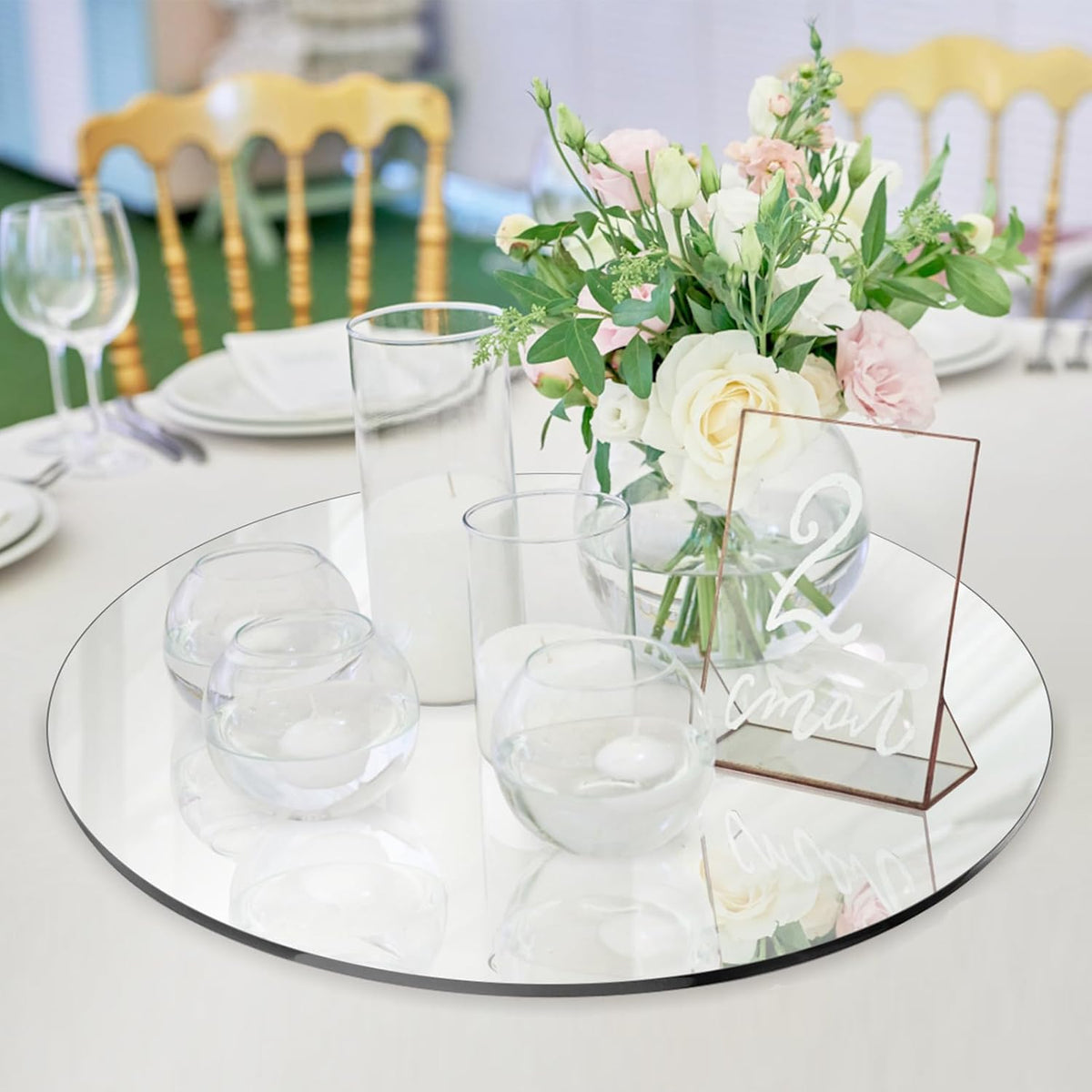 Seelenruhe 12" Round Mirrors for Centerpieces for Tables, Round Mirrors Trays Plates for Centerpieces, Wedding Decorations, Baby Shower Party, Christmas Decorations, 2mm, 12 PCS