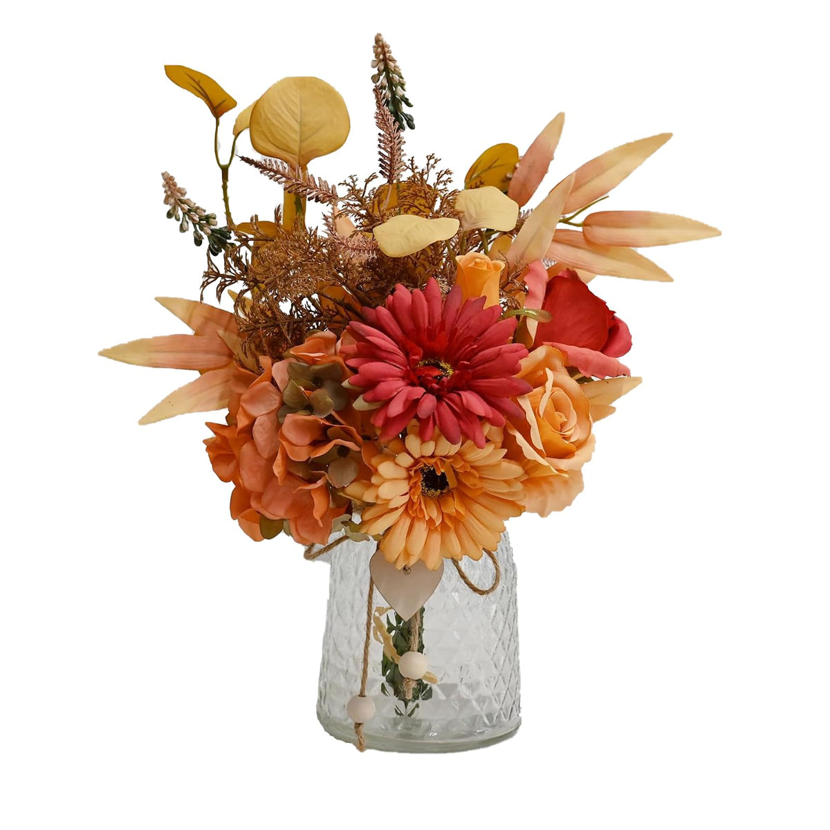 Artificial Flowers with Ceramic Vase Faux Hydrangea Flower Arrangements Table Centerpieces for Home Garden Party Wedding Decoration