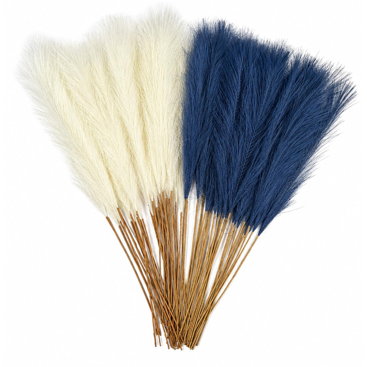 60Pcs 21.7" Artificial Small Pampas Grass Faux Flower Vase Filler Fluffy Faux Short Pampas Grass for Home Wedding Centerpieces Boho Decorations (Iovy & Beige Yellow & Brown)
