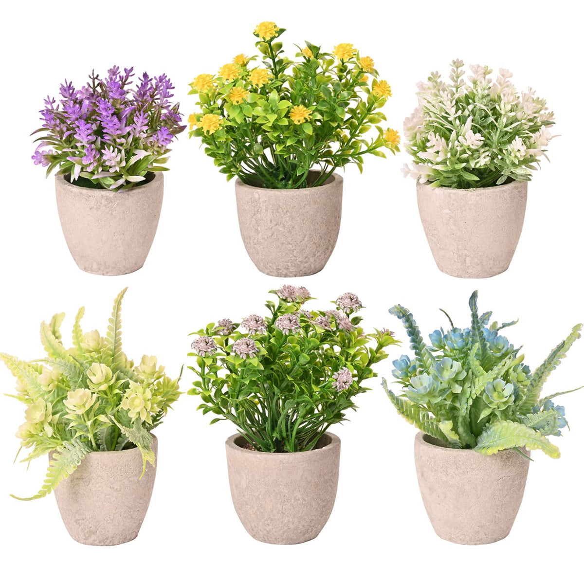 LUEUR 6PCS Artificial Fall Flowers with Ceramic Vase
