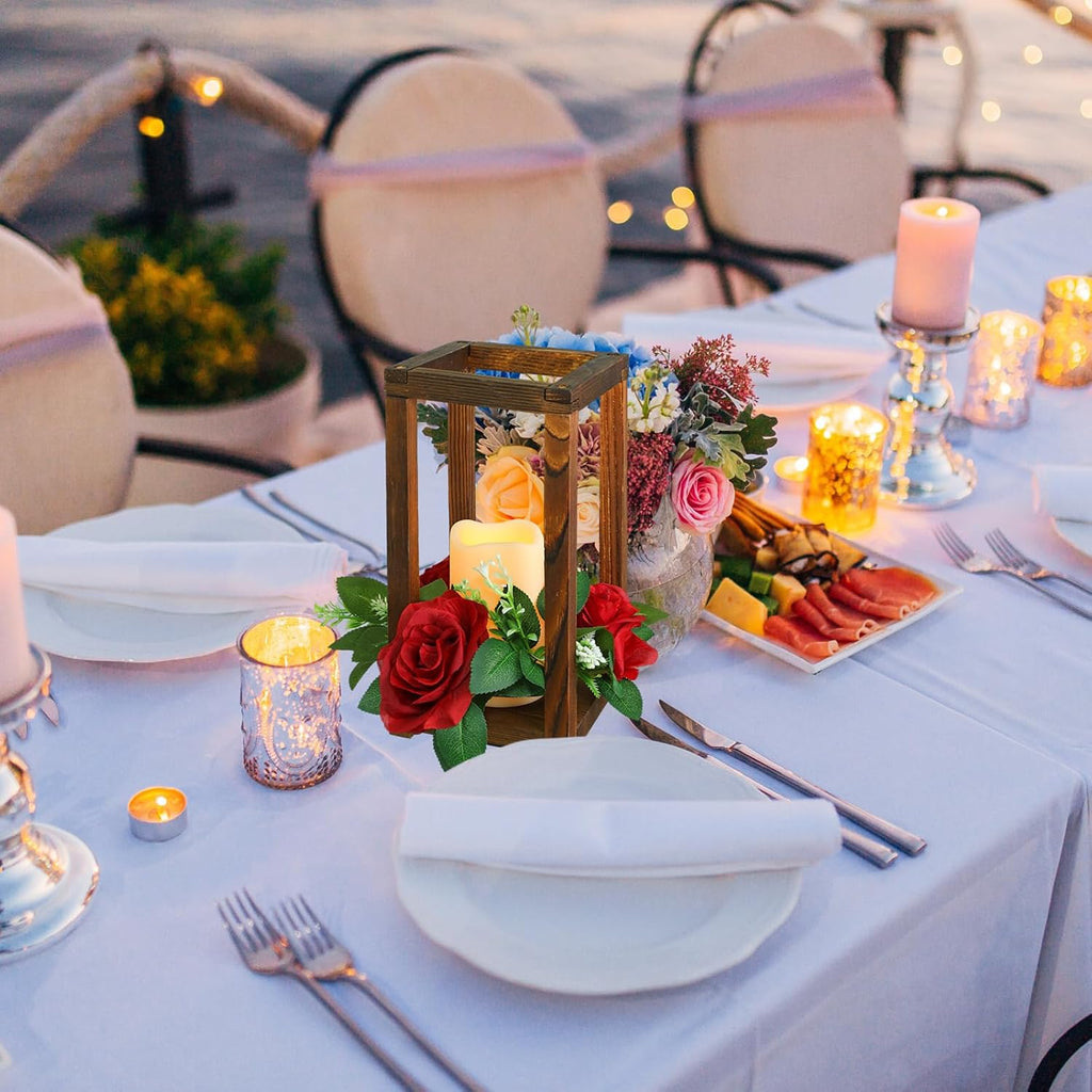 Hushee 30 Pcs Wooden Wedding Lantern Centerpiece, Red Rose, Brown