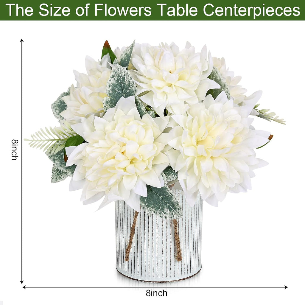 6 Set Pre-Made Flower Table Centerpieces (White, 6 X Dahlias Table Centerpieces)