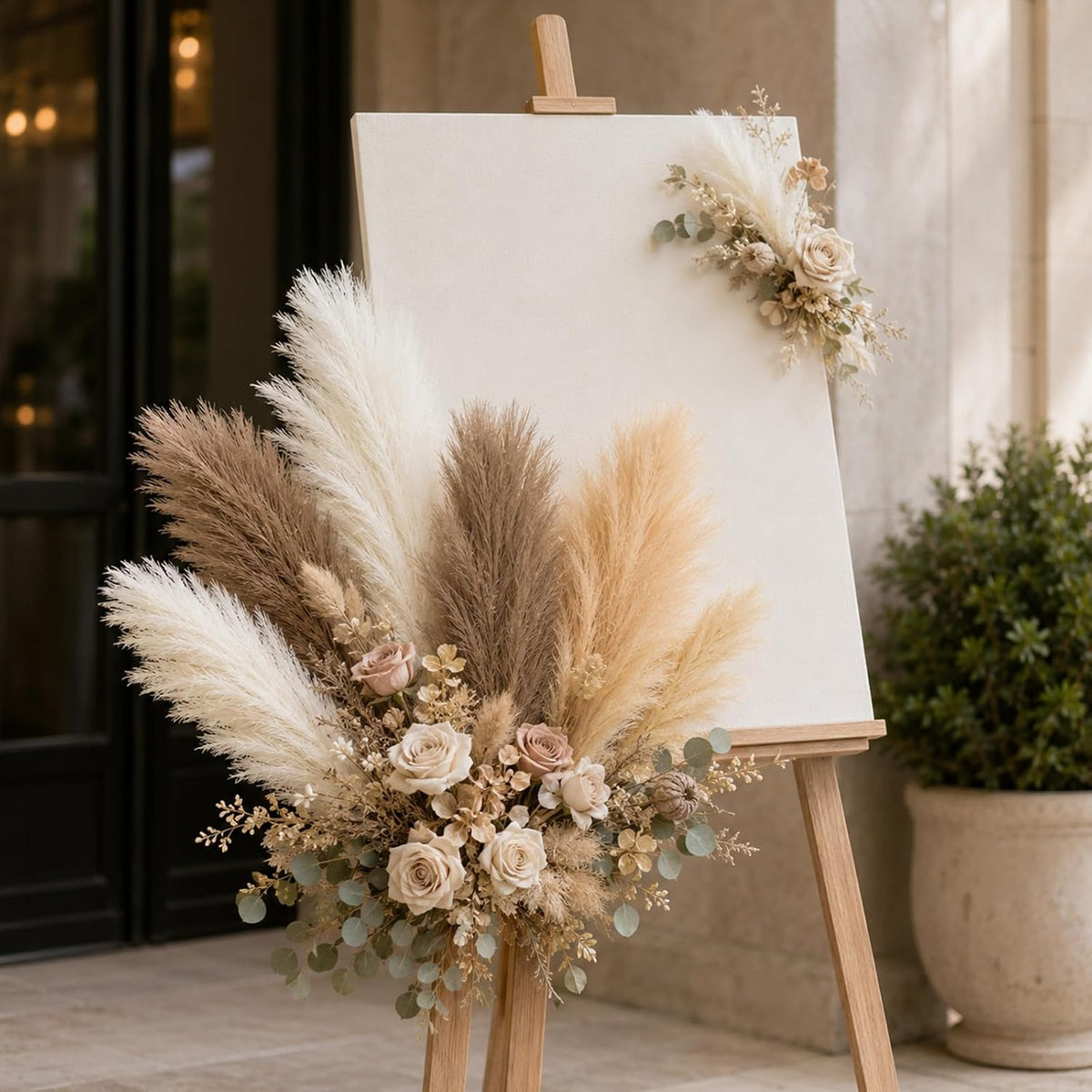 60Pcs 21.7" Artificial Small Pampas Grass Faux Flower Vase Filler Fluffy Faux Short Pampas Grass for Home Wedding Centerpieces Boho Decorations (Iovy & Beige Yellow & Brown)