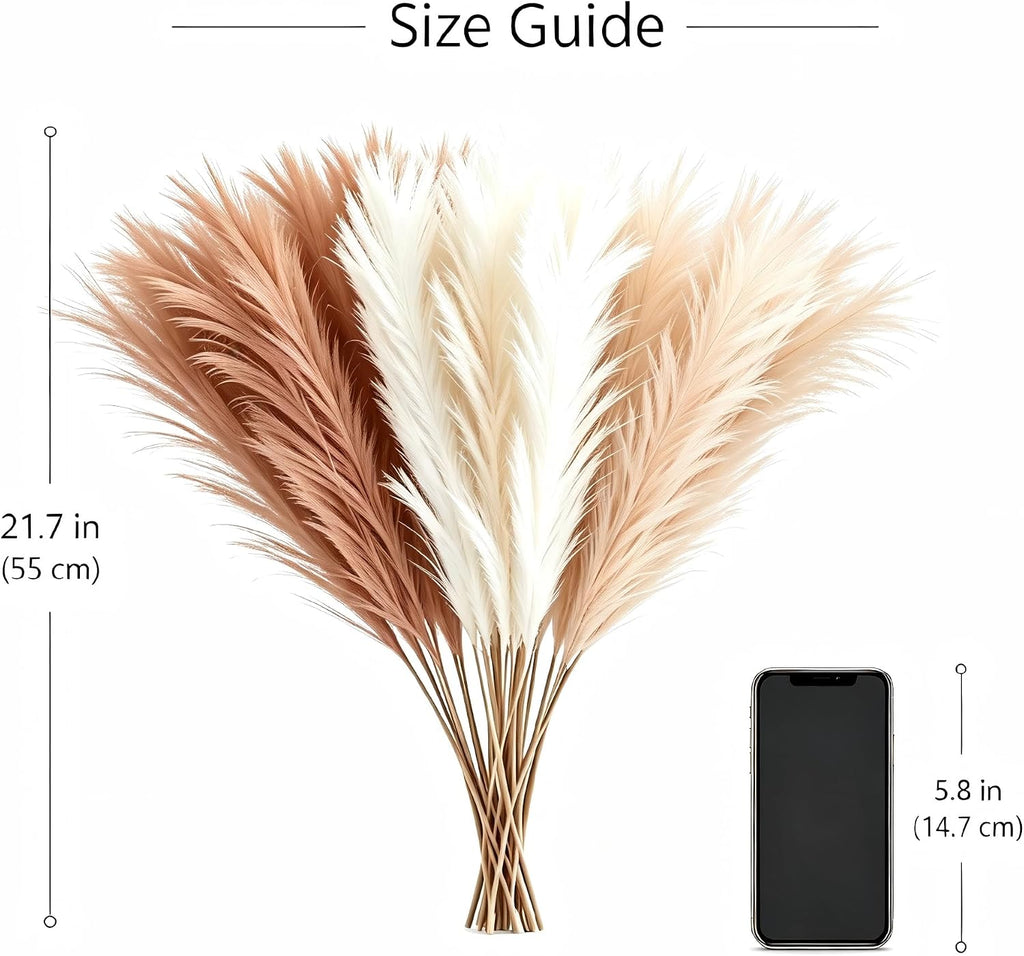 QGG 60 PCS 21.7 Inch Ultra Fluffy FauxPampas Grass, No Shedding ArtificialDried Grass, Boho Home BedroomWedding Vase Filler Floral ArrangementDecor(Sand & Beige & Light Brown)