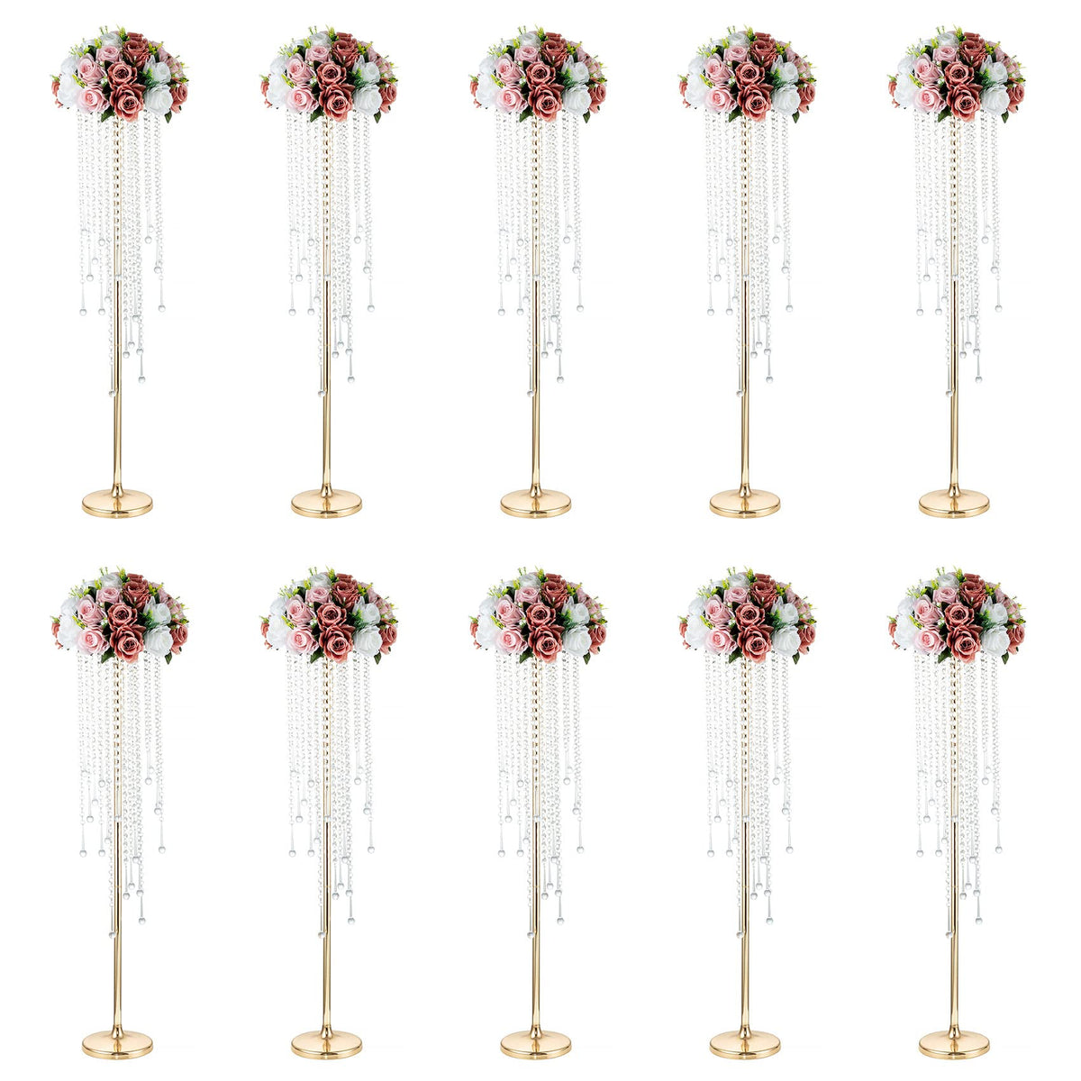 NUPTIO Tall Gold Centerpiece for Table, Metal, 21.7", 10 Pcs