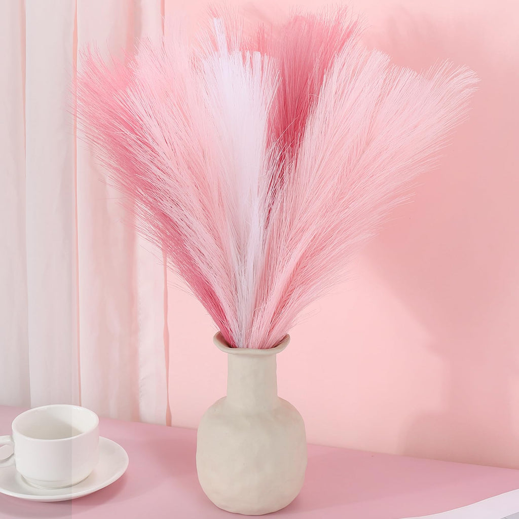 SeptCat 9 Pcs 45" Pampas Grass Tall Pink White Decor Faux Dried Fluffy Fake Long Light Pink Pompas Artificial Pompous Stems Bouquet Flower Vase Filler Home Wedding Room Wall Decoration