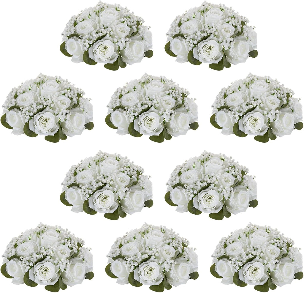 NUPTIO Flower Balls for Table Centerpieces: White Fake Flowers, 8.6 Inch