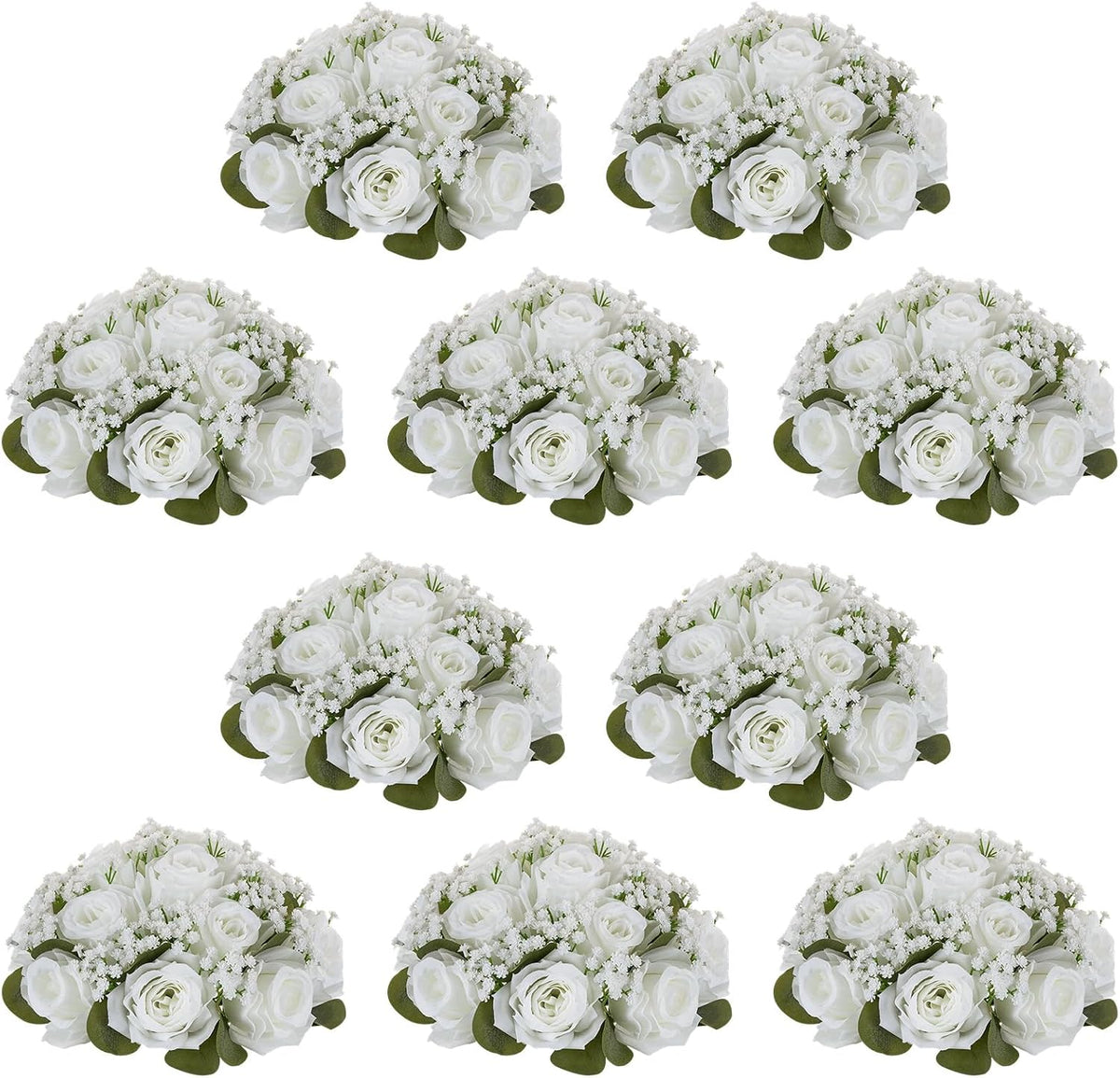 NUPTIO Flower Balls for Table Centerpieces: White Fake Flowers, 8.6 Inch