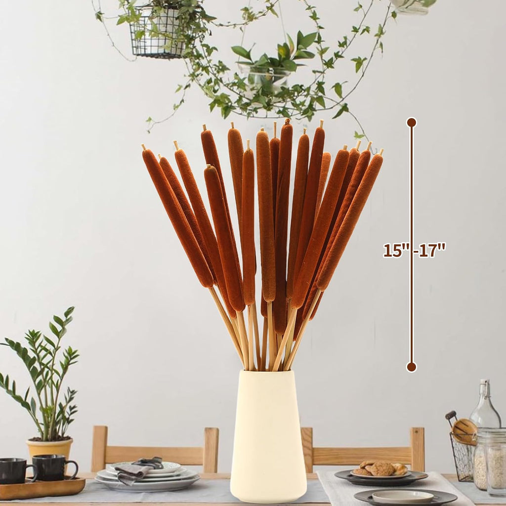 20 Pcs Dried Cattails, 17" Brown for Fall Centerpiece & Wedding Decor