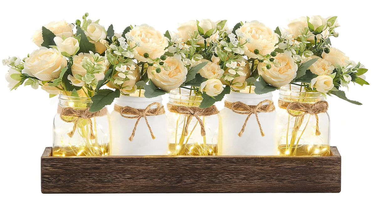 Mkono Fall Centerpieces for Tables Dining Room Decor with Mason Jar Lights