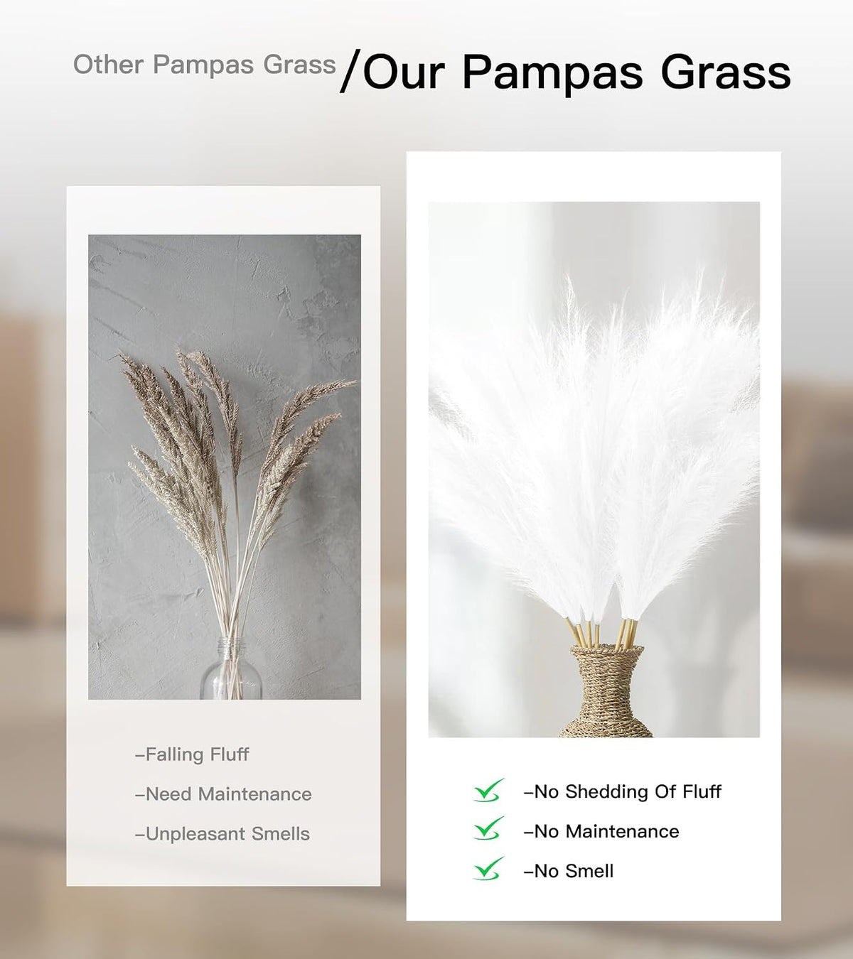 9 Pcs 45" Tall Pampas Grass White Decor, Long Stem Artificial Flower Floor Vase Large Faux Floral Pompas Fake Plants Dried Bouquet Arrangement Vase Filler for Boho Home Wedding Decoration