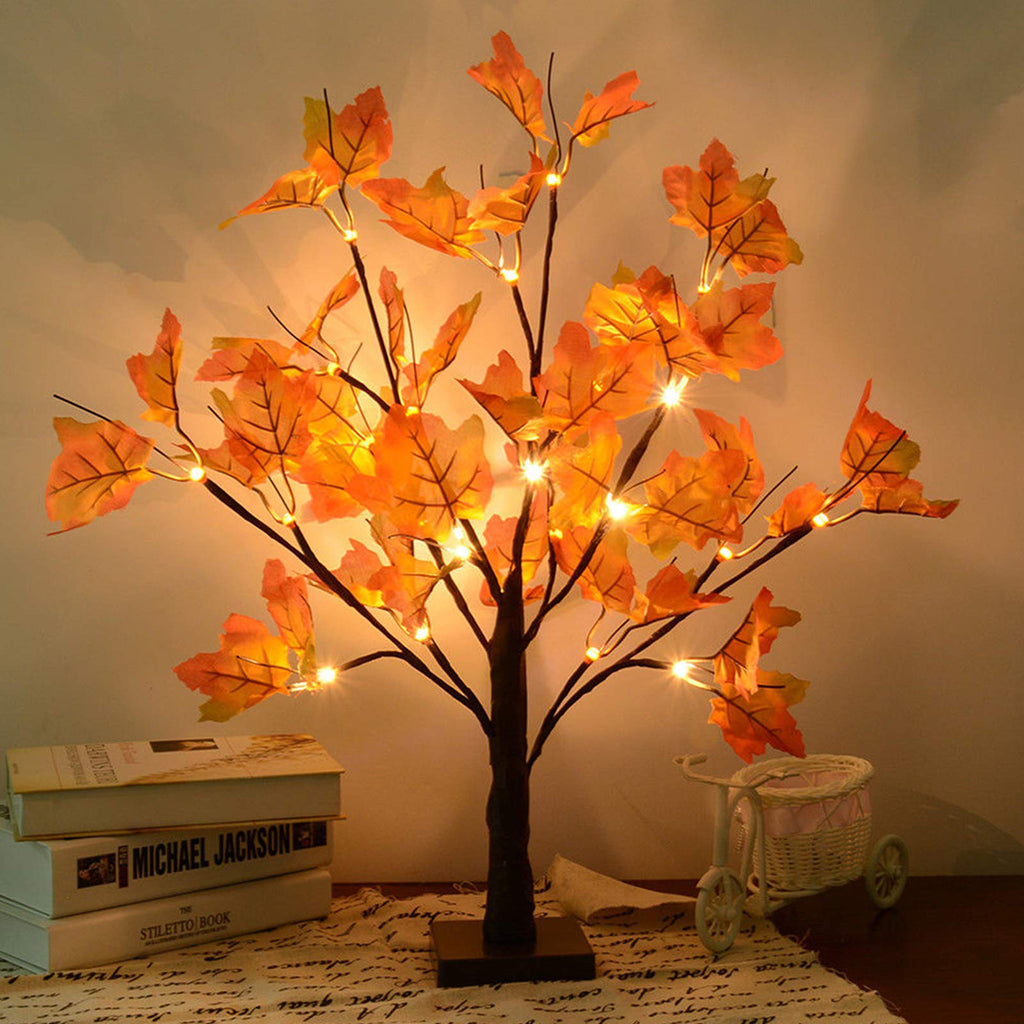 Fall Decor 2 Pack Fall Trees Artificial Lighted Maple Tree Thanksgiving Decor 48 LED Table Fall Lights Up Tree Battery Operated for Wedding Party Gifts Indoor Outdoor Autumn Harvest Home Decorations