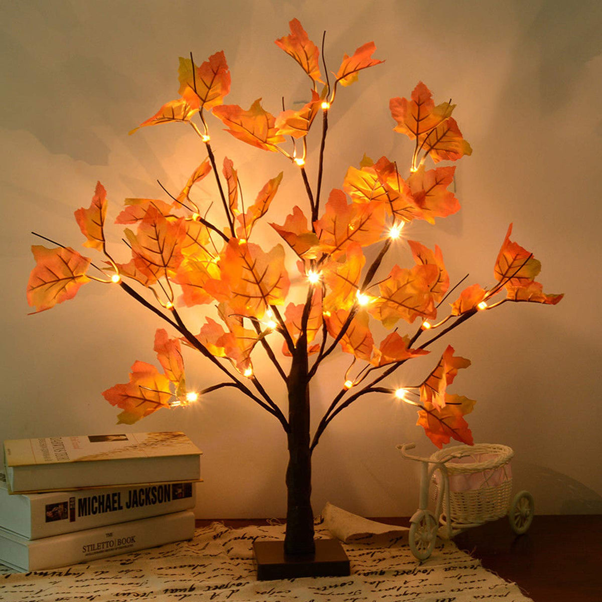 Fall Decor 2 Pack Fall Trees Artificial Lighted Maple Tree Thanksgiving Decor 48 LED Table Fall Lights Up Tree Battery Operated for Wedding Party Gifts Indoor Outdoor Autumn Harvest Home Decorations