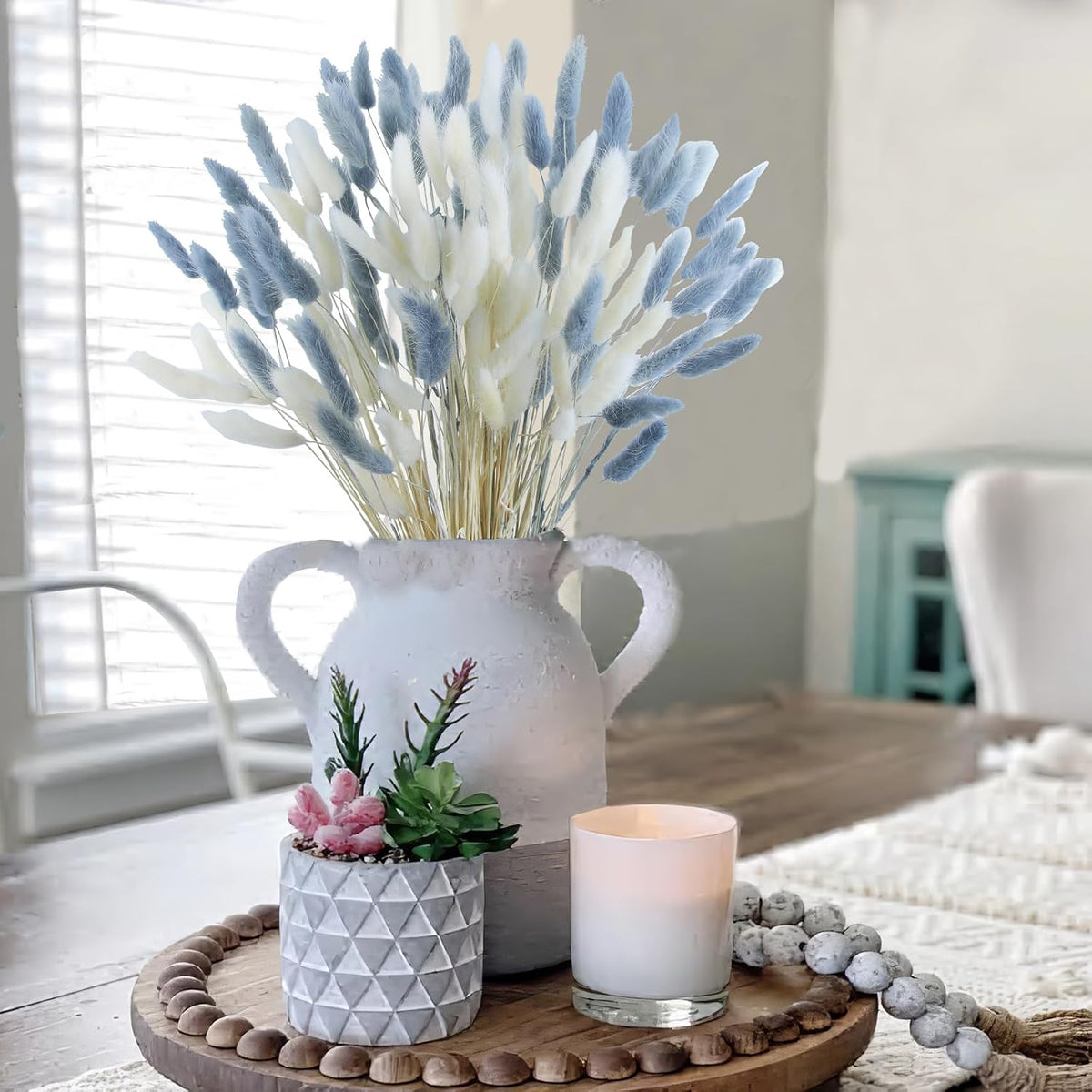 CISDUEO 120pcs Dried Bunny Tails Flowers Lagurus Ovatus Tail Dried Flowers Pampas Grass White and Gray Natural Dried Floral Arrangement for Boho Decor Home Wedding DIY Farmhouse Table Christmas (17")