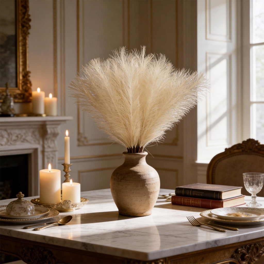 50pcs Black Pampas Grass 21.6 Inch Non-Shedding Faux Pampas for Gothic Home, Moody Boho, Halloween and Modern Wedding Decor