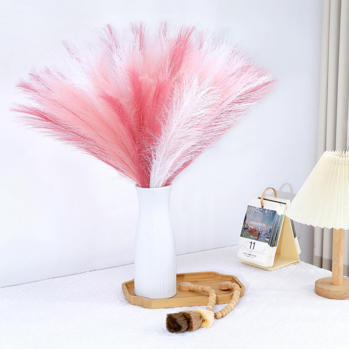 Pampas Grass Decor 30 Pcs 21.7 Inch Faux Brown Pampas Grass Bulk Artificial Dried Flowers Small Vase Filler Pompas Grass.