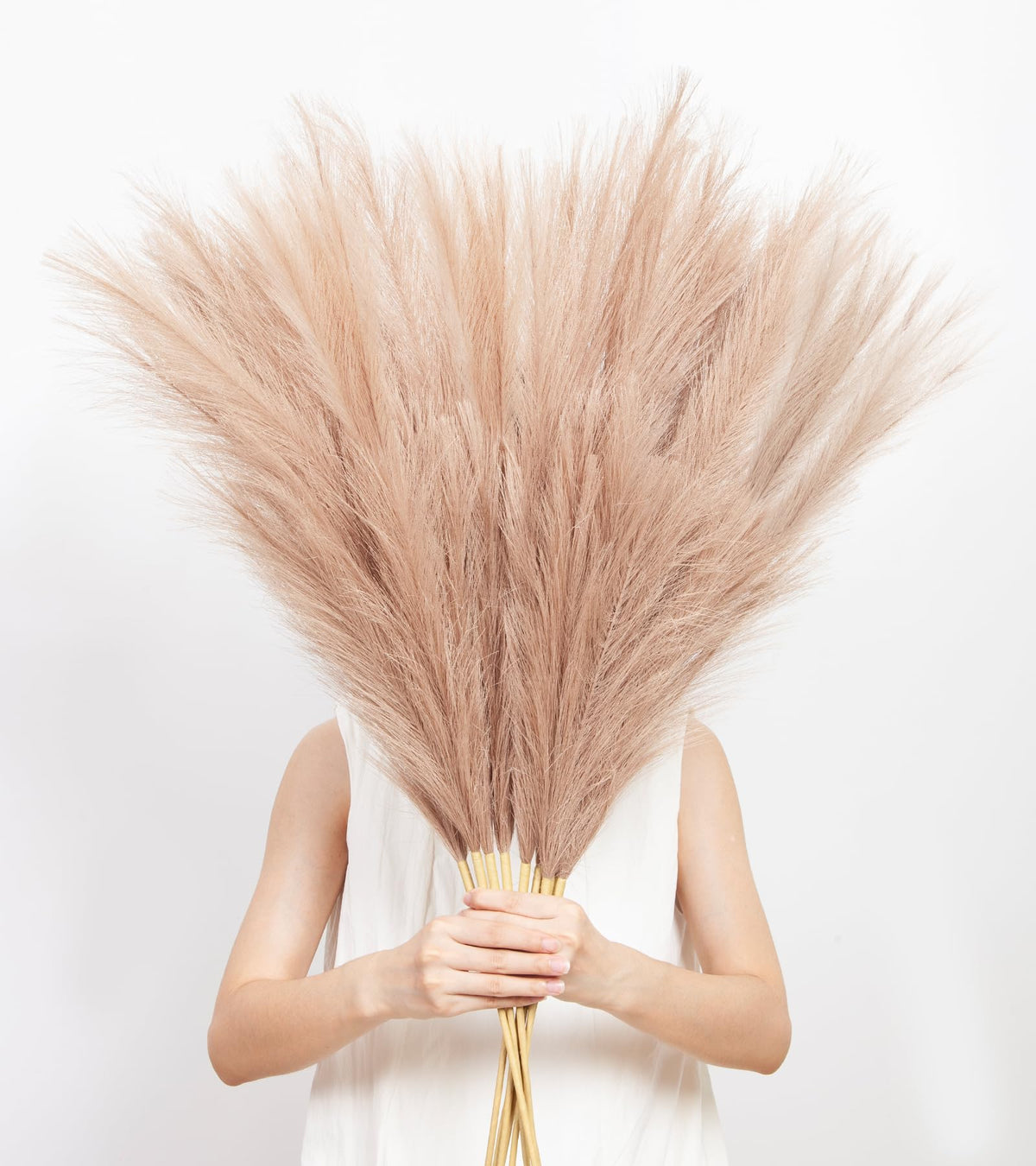9 Pcs 45" Tall Pampas Grass White Decor, Long Stem Artificial Flower Floor Vase Large Faux Floral Pompas Fake Plants Dried Bouquet Arrangement Vase Filler for Boho Home Wedding Decoration
