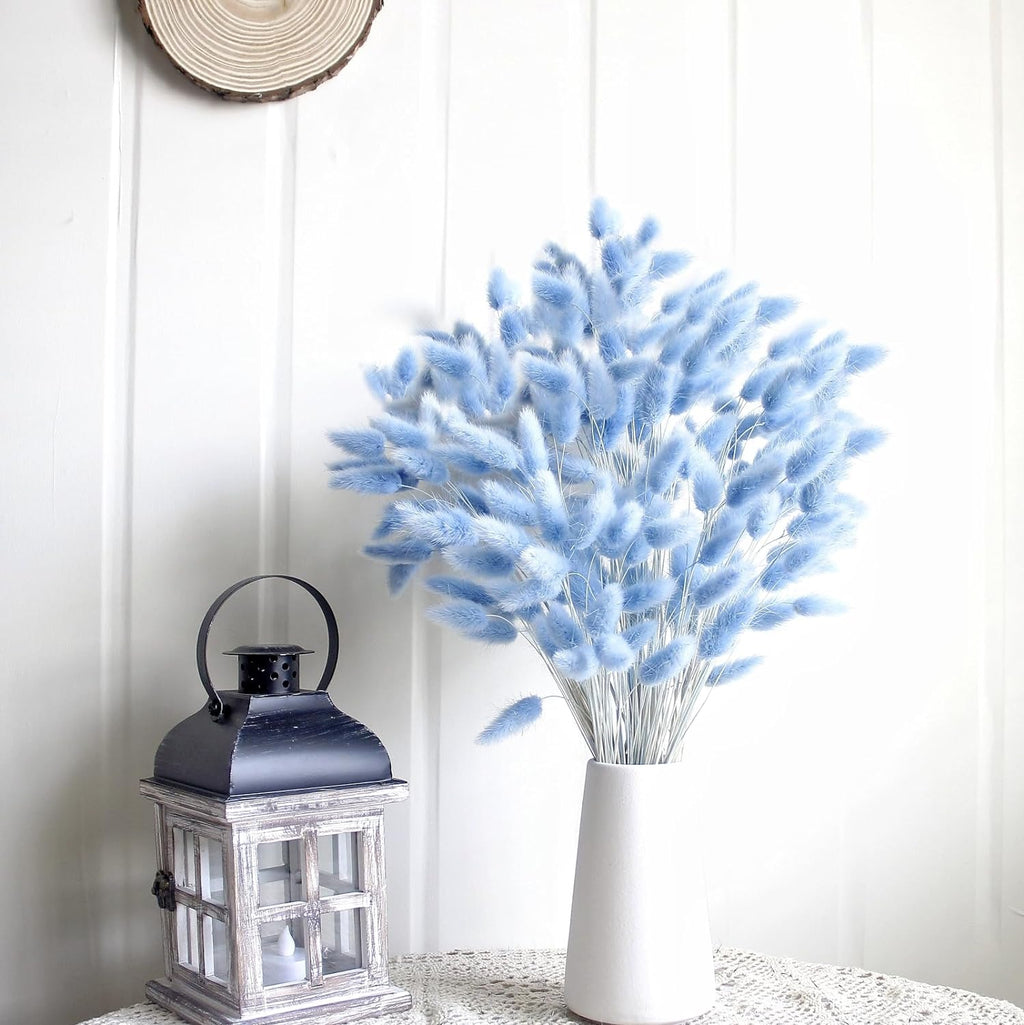 120 PCS Blue Dried Pampas Grass Decor, 17-inch Pompas Floral, Dry Flowers for Decoration, Pampas Grass in Bulk Tall, Blue Bunny Tails Dried Flowers for Boho Wedding Decor