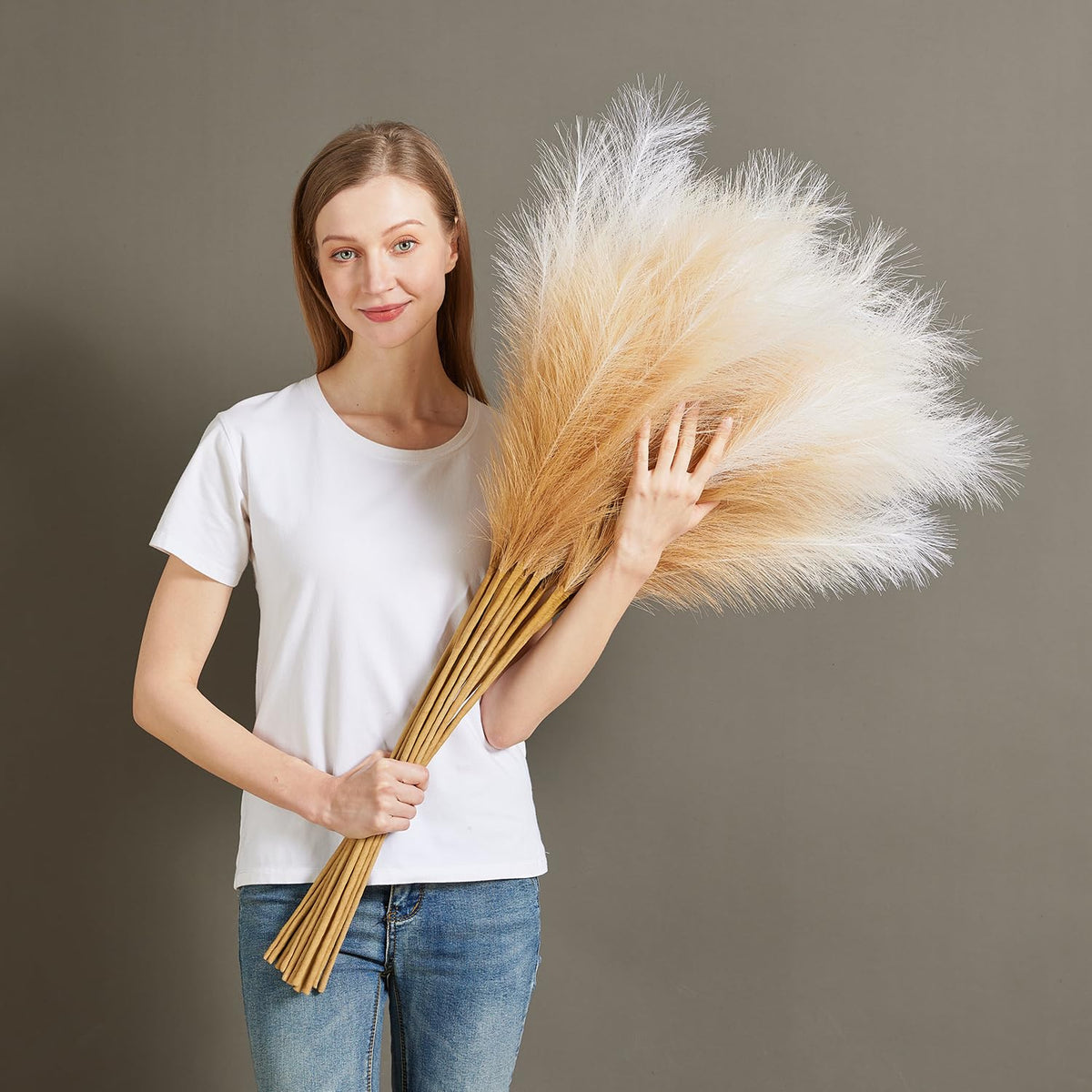 7 Pcs 45" Faux Pampas Grass – Fluffy Artificial Pompous Grass for Tall Floor Vase, Non-Shedding Home Decor, Boho Wedding Flowers, Baby Shower Centerpieces, Bedroom & Living Room Decor (Blue)