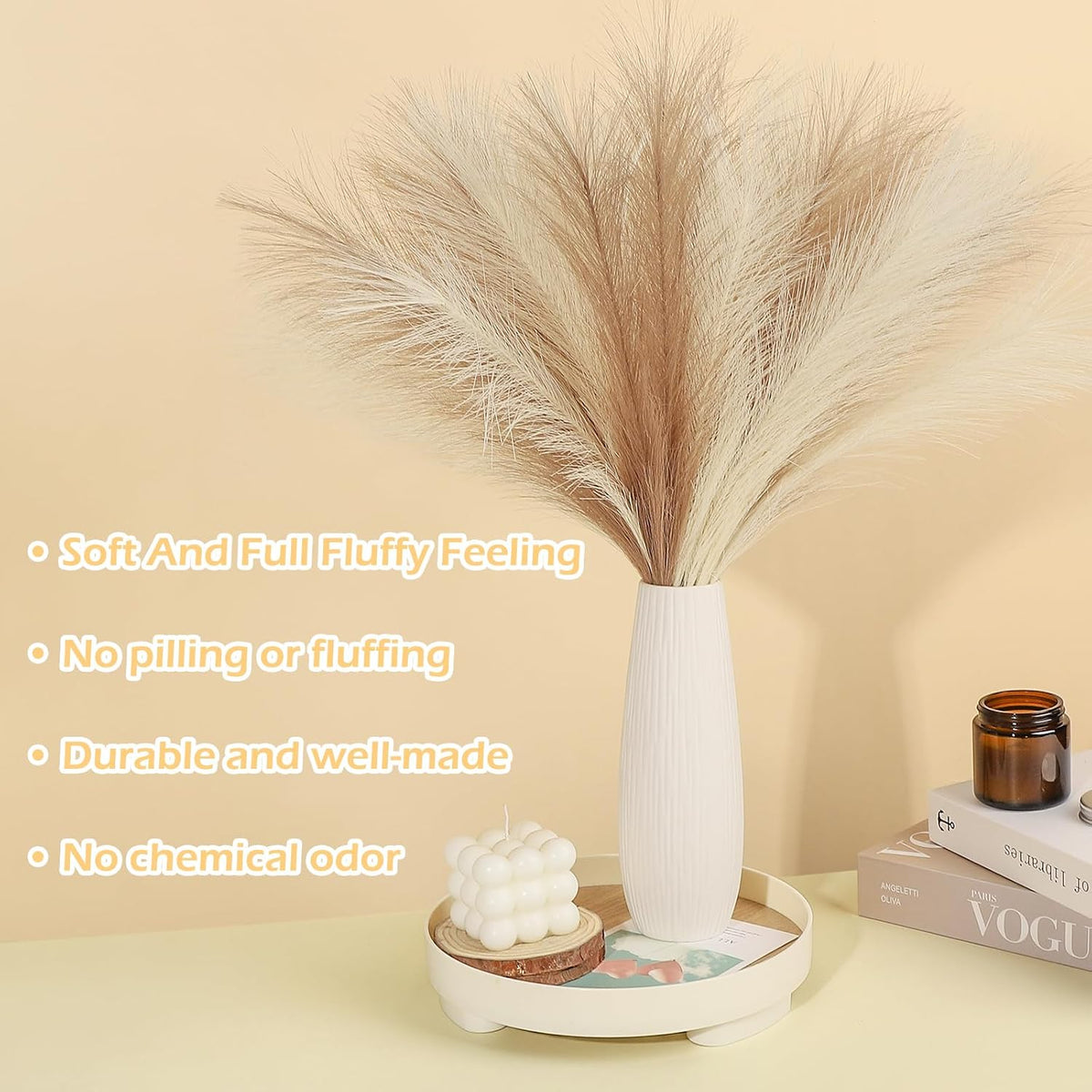 SeptCat 30 Pcs Pampas Grass Decor 21.7" Fluffy Faux Short Brown Pampas Grass Artificial Small Pompas Grass Flower Vase Filler for Home Wedding Living Room Wall Party Decoration
