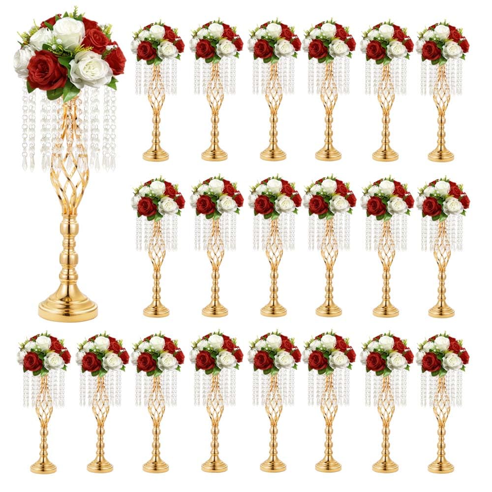 8 pcs 21.65 Inch Wedding Gold Flower Centerpieces Crystal Metal Flower Vase Wedding Centerpieces for Tables Decorations