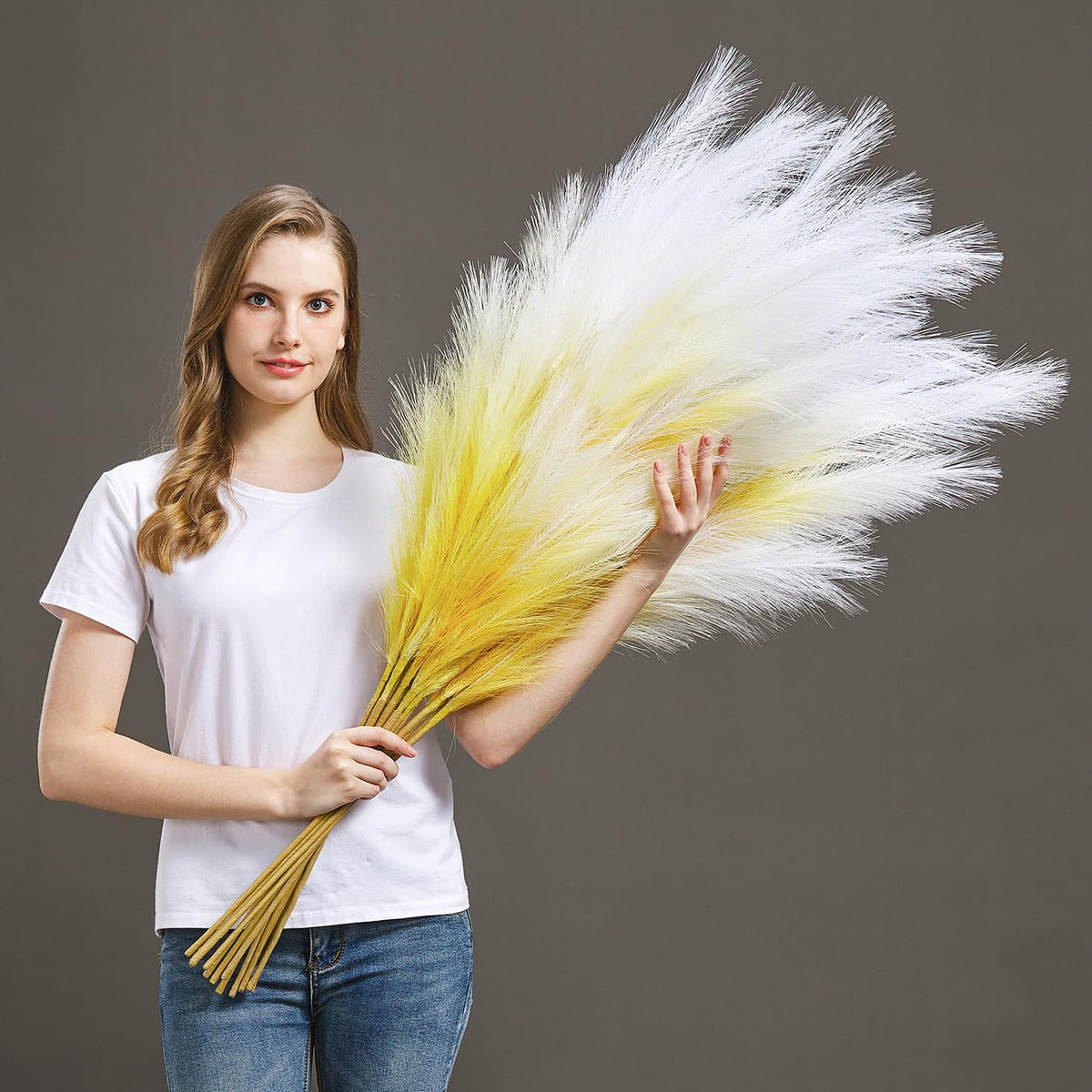 7 Pcs 45" Faux Pampas Grass – Fluffy Artificial Pompous Grass for Tall Floor Vase, Non-Shedding Home Decor, Boho Wedding Flowers, Baby Shower Centerpieces, Bedroom & Living Room Decor (Blue)